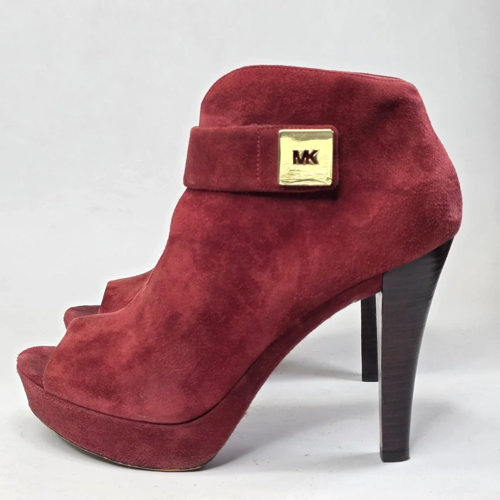 Michael Kors Devenport Bootie Womens Size 9.5 Burgundy Suede Shoes Heels Sandals